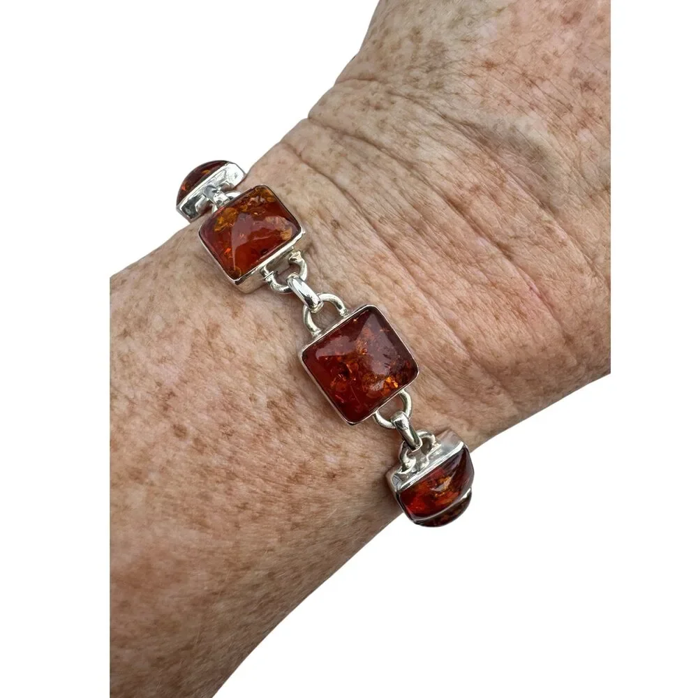 Baltic Amber Solid 925 Sterling Silver Bracelet - Picture 1 of 4